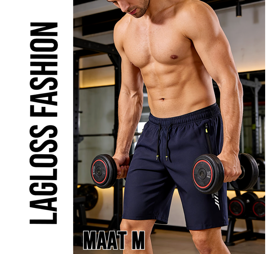 LaGloss® Heren Zwemshort Sportshort Sneldrogend Marineblauw – met Ritszakken & Trekkoord – Zomermode – Sportmode – Maat M