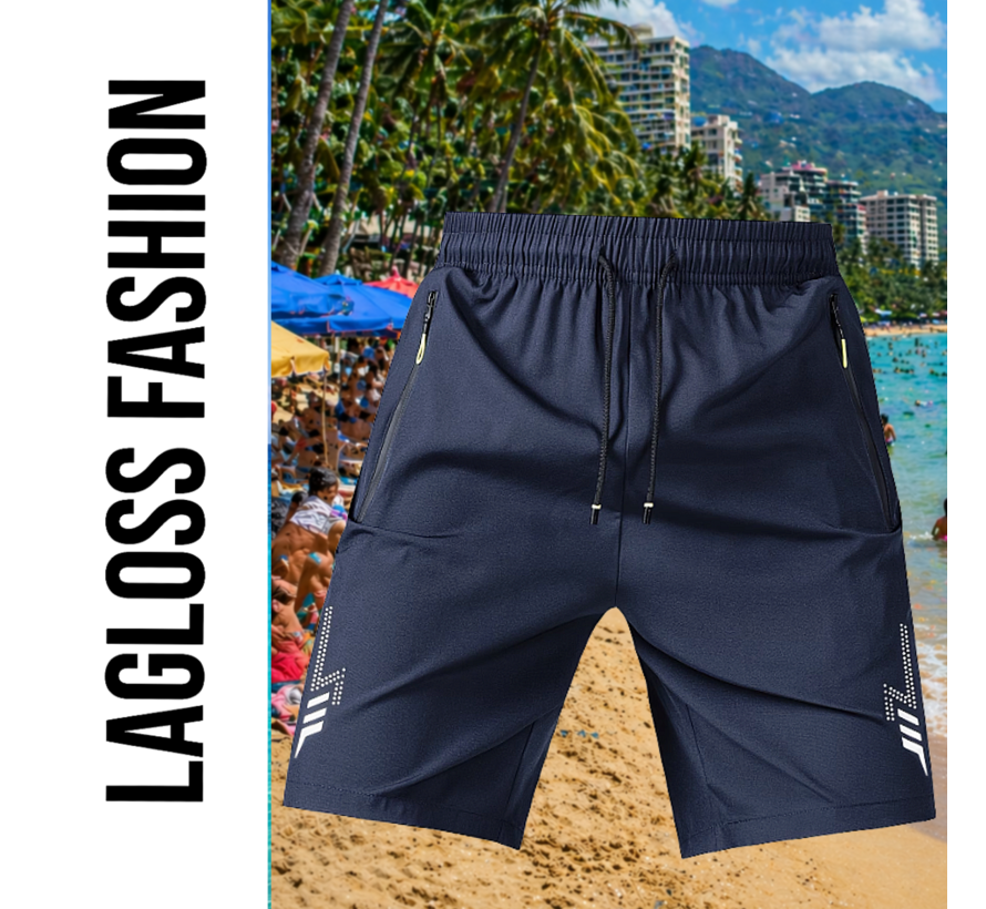 LaGloss® Heren Zwemshort Sportshort Sneldrogend Marineblauw – met Ritszakken & Trekkoord – Zomermode – Sportmode – Maat M