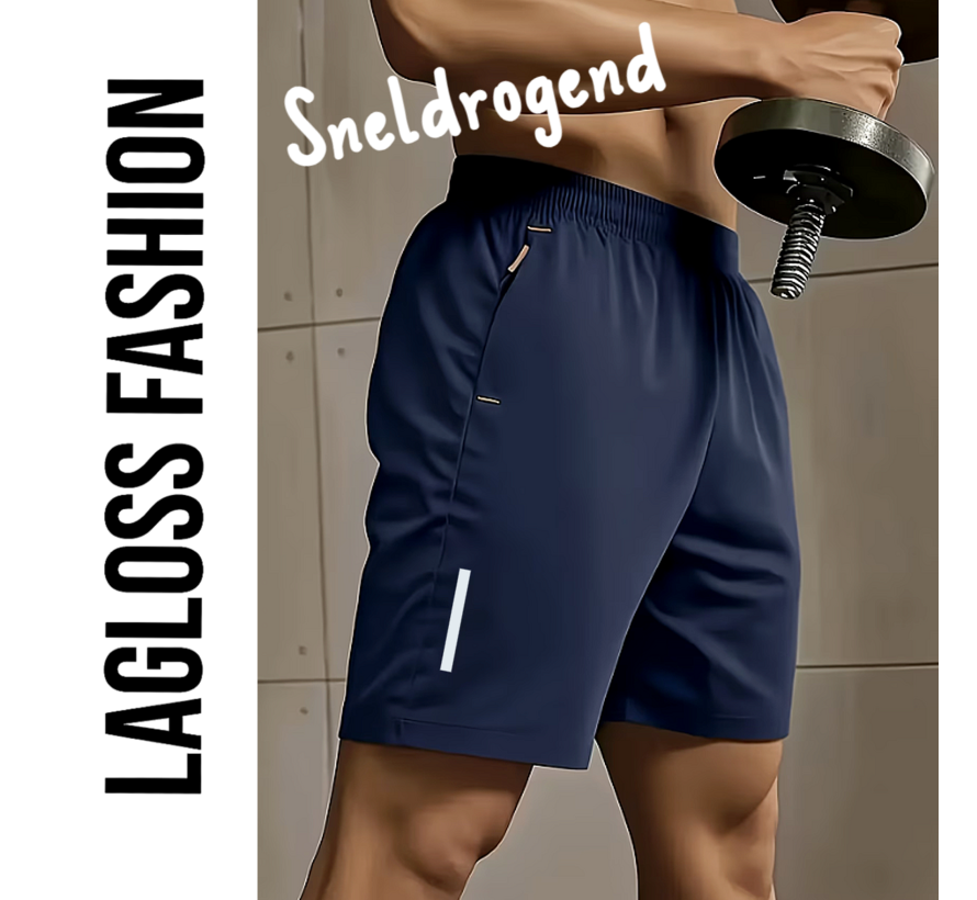 LaGloss® Heren Zwemshort Sportshort Sneldrogend Marineblauw – met Ritszakken & Trekkoord – Zomermode – Sportmode – Maat L