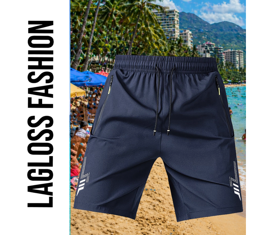 LaGloss® Heren Zwemshort Sportshort Sneldrogend Marineblauw – met Ritszakken & Trekkoord – Zomermode – Sportmode – Maat L