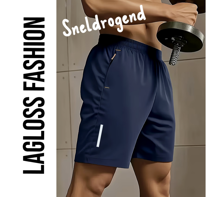 LaGloss® Heren Zwemshort Sportshort Sneldrogend Marineblauw – met Ritszakken & Trekkoord – Zomermode – Sportmode – Maat XL