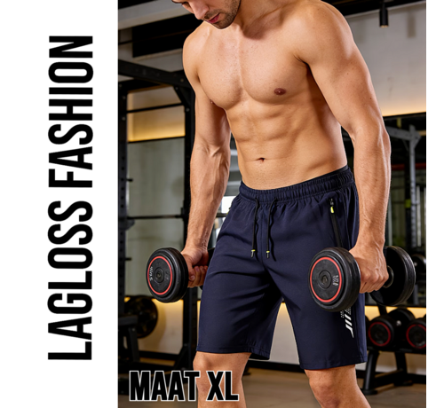 LaGloss LaGloss® Heren Zwemshort Sportshort Sneldrogend Marineblauw – met Ritszakken & Trekkoord – Zomermode – Sportmode – Maat XL