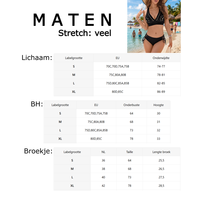 LaGloss® Design Sexy Zwarte Bikini Set – V-Hals Bikini met Dubbelzijdige Gevlochten Zij- en Rugbanden – Hoog Elastisch - Maat S