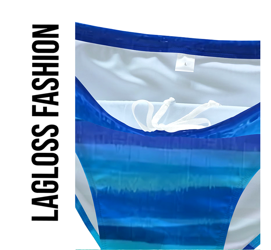 LaGloss® Heren Zwemslip Blauw – Sneldrogend & Lichtgewicht – Sportieve Zwembroek met Strepen en Elastische Taille – Maat M