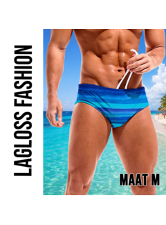 LaGloss Heren Zwemslip Blauw met Strepen en Elastische Taille – Maat M