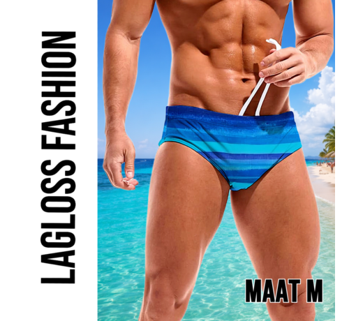 LaGloss LaGloss® Heren Zwemslip Blauw – Sneldrogend & Lichtgewicht – Sportieve Zwembroek met Strepen en Elastische Taille – Maat M