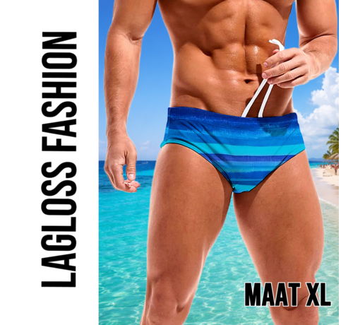 LaGloss LaGloss® Heren Zwemslip Blauw – Sneldrogend & Lichtgewicht – Sportieve Zwembroek met Strepen en Elastische Taille – Maat XL