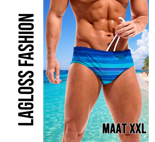 LaGloss LaGloss® Heren Zwemslip Blauw – Sneldrogend & Lichtgewicht – Sportieve Zwembroek met Strepen en Elastische Taille – Maat XXL