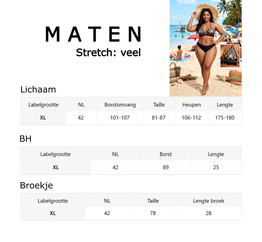 LaGloss® 2-delig Bohemian Bikini Dames met Paisley Bloemenprint en Kwastjes – Strandmode – Beach Fashion - Maat XL
