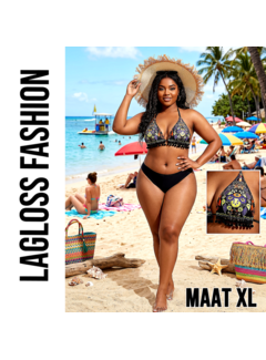 LaGloss 2-delig Bohemian Bikini Dames met Paisley Bloemenprint en Kwastjes – Maat XL
