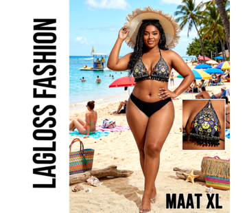 LaGloss 2-delig Bohemian Bikini Dames met Paisley Bloemenprint en Kwastjes – Maat XL