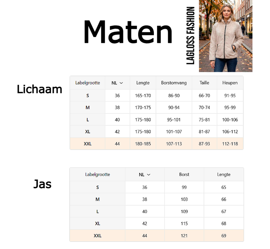 LaGloss ® Dames Jas Beige – Warme Pluche Jas met Rits en Zakken – Casual Herfstjas met Lange Mouwen - Maat XXL
