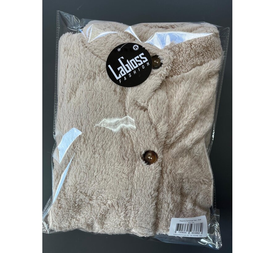 LaGloss® Elegante Teddybeer Vest – Korte Mouwen Blazer met Enkele Knoopsluiting – Khaki H-Lijn Silhouet – Herfst/Winter Casual Buitenkleding – Maat XXL