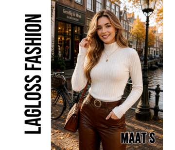 LaGloss Dames Trui Top met Hoge Hals – Crème - Maat S