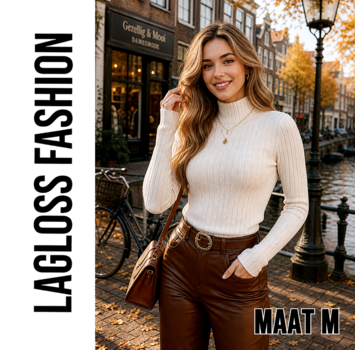 LaGloss Dames Trui Top met Hoge Hals – Creme - Maat M