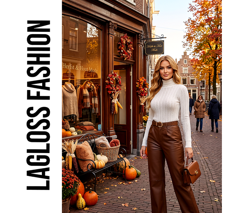 LaGloss® Dames Trui Top Hoge Hals – Creme - Elegante Aansluitende Trui met Lange Mouwen – Effen Stretch Top voor Herfst en Winter - Maat L
