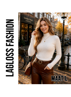 LaGloss Dames Trui Top met Hoge Hals – Creme - Maat L