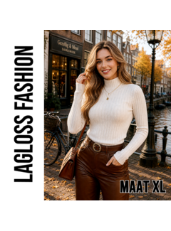 LaGloss Dames Trui Top met Hoge Hals – Crème - Maat XL