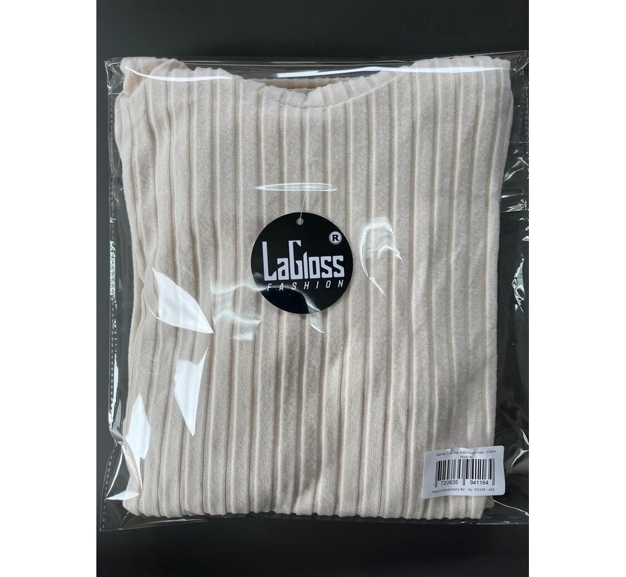 LaGloss® Dames Trui Top Hoge Hals – Creme - Elegante Aansluitende Trui met Lange Mouwen – Effen Stretch Top voor Herfst en Winter - Maat XL