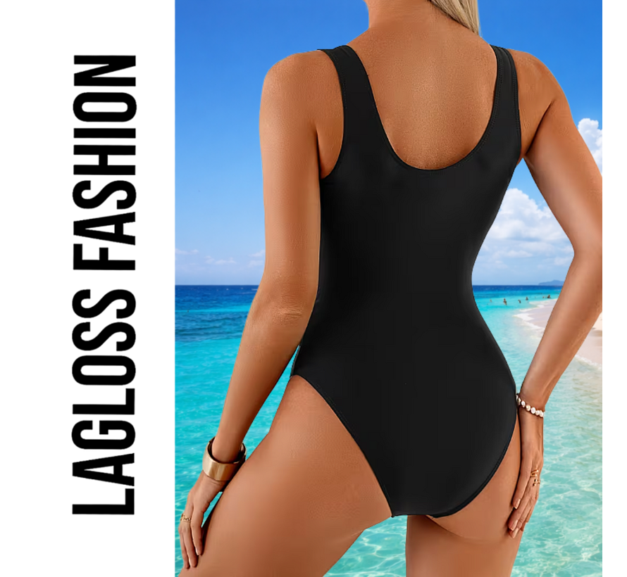 LaGloss® Dames Badpak Zwart – Klassiek Eendelig Badpak met Medium Stretch – Elegant Zwempak voor Strand en Zwembad - Maat M