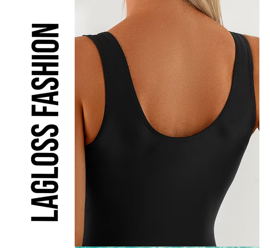LaGloss® Dames Badpak Zwart – Klassiek Eendelig Badpak met Medium Stretch – Elegant Zwempak voor Strand en Zwembad - Maat M
