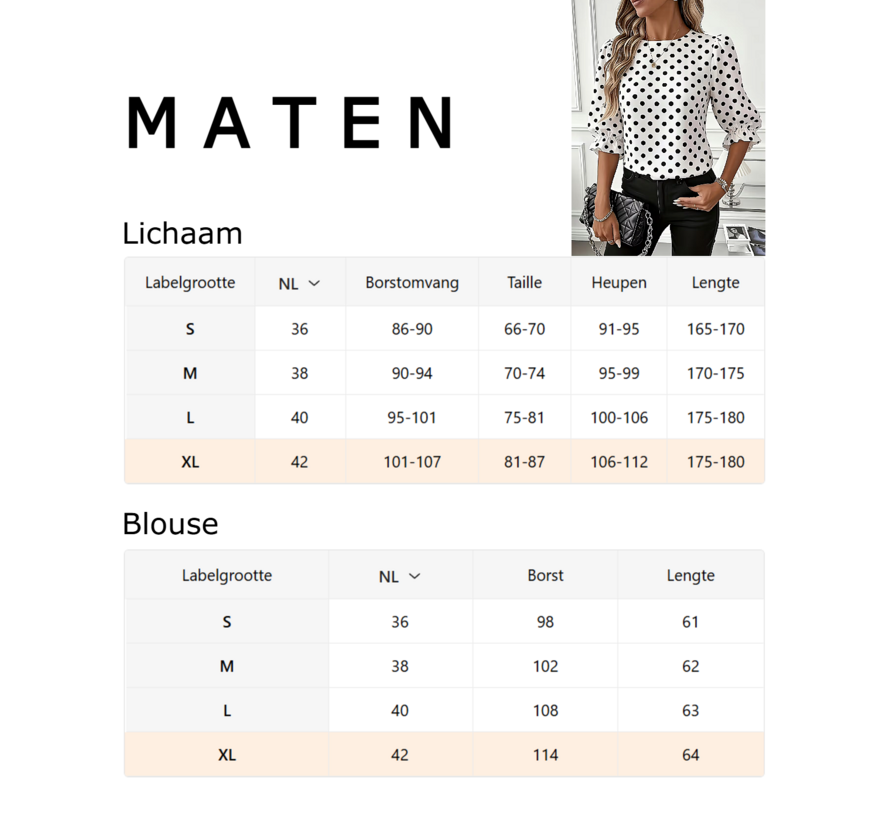 LaGloss® Dames Blouse met Zwarte Polka Dots – Elegante Witte Top met Lantaarn Pofmouwen – Casual & Chique Blouse - Maat S