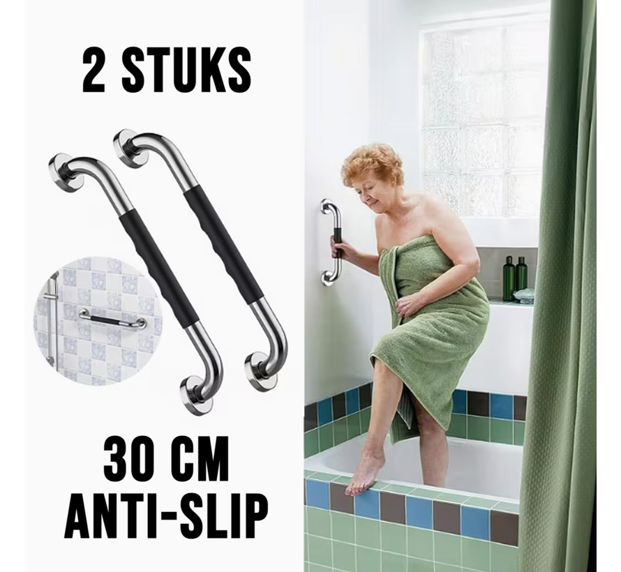 Allernieuwste.nl® 2 Stuks Handgrepen Wandbeugels Voor Senioren Ouderen - Metaal Roestvrij Staal 30cm Douche Badkuip Greep - Badkuip Handvat Bad Handgreep Douchegrepen Badkuip - RVS Handgreep voor Wandmontage WC Badkamer Douche - Anti-Slip 2 STUKS
