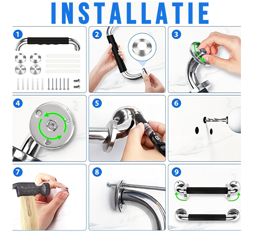 Allernieuwste.nl® 2 Stuks Handgrepen Wandbeugels Voor Senioren Ouderen - Metaal Roestvrij Staal 30cm Douche Badkuip Greep - Badkuip Handvat Bad Handgreep Douchegrepen Badkuip - RVS Handgreep voor Wandmontage WC Badkamer Douche - Anti-Slip 2 STUKS