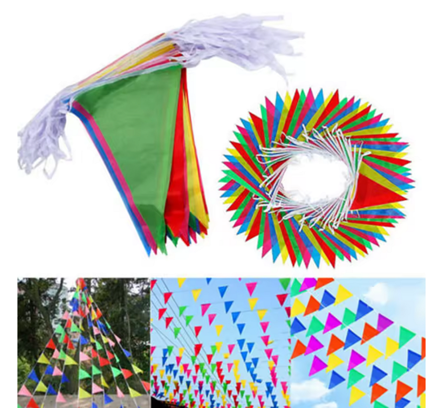 40 Meter Veelkleurige Vlaggenlijn Driehoekige Nylon Stoffen Slinger 100 Vlaggen - Binnen & Buiten - 2x 20 meter