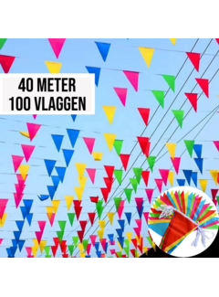 Allernieuwste.nl® 40 Meter Veelkleurige Vlaggenlijn Driehoekige Nylon Stoffen Slinger 100 Vlaggen - 2x 20 meter