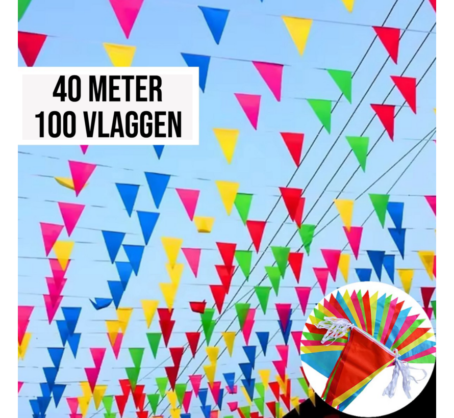 40 Meter Veelkleurige Vlaggenlijn Driehoekige Nylon Stoffen Slinger 100 Vlaggen - Binnen & Buiten - 2x 20 meter