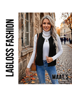 LaGloss Dames Zwart Pluche Gilet zonder Mouwen – Maat S