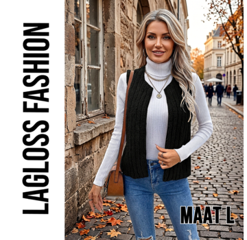 LaGloss Dames Zwart Pluche Gilet zonder Mouwen – Maat L