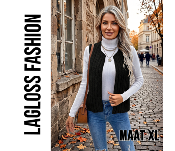 LaGloss Dames Zwart Pluche Gilet zonder Mouwen – Maat XL