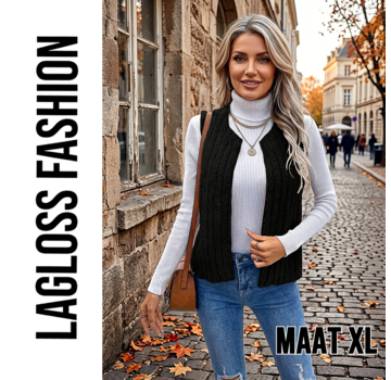 LaGloss Dames Zwart Pluche Gilet zonder Mouwen – Maat XL
