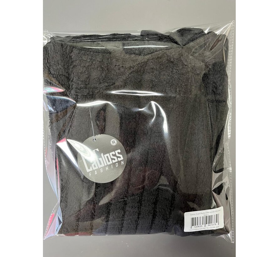 LaGloss® Dames Zwart Pluche Gilet – Warm Jacquard Vest zonder Mouwen – Casual Herfst- en Winter Vestjas met Ribbelstructuur - Maat L
