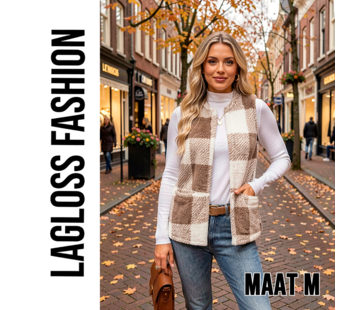 LaGloss Dames Fleece Gilet Geruit – Mouwloos Teddy Vest – Maat M