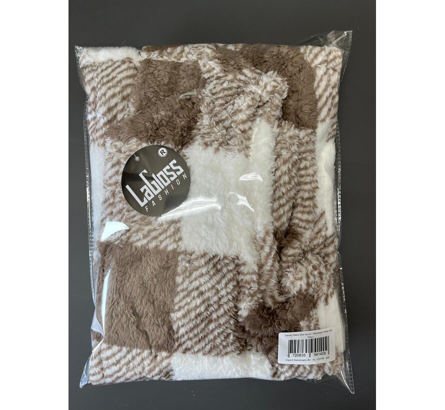 LaGloss ®  Dames Fleece Gilet Geruit – Mouwloos Teddy Vest – Lichtgewicht Warm Damesvest met Ronde Hals voor Herfst en Winter - Maat L