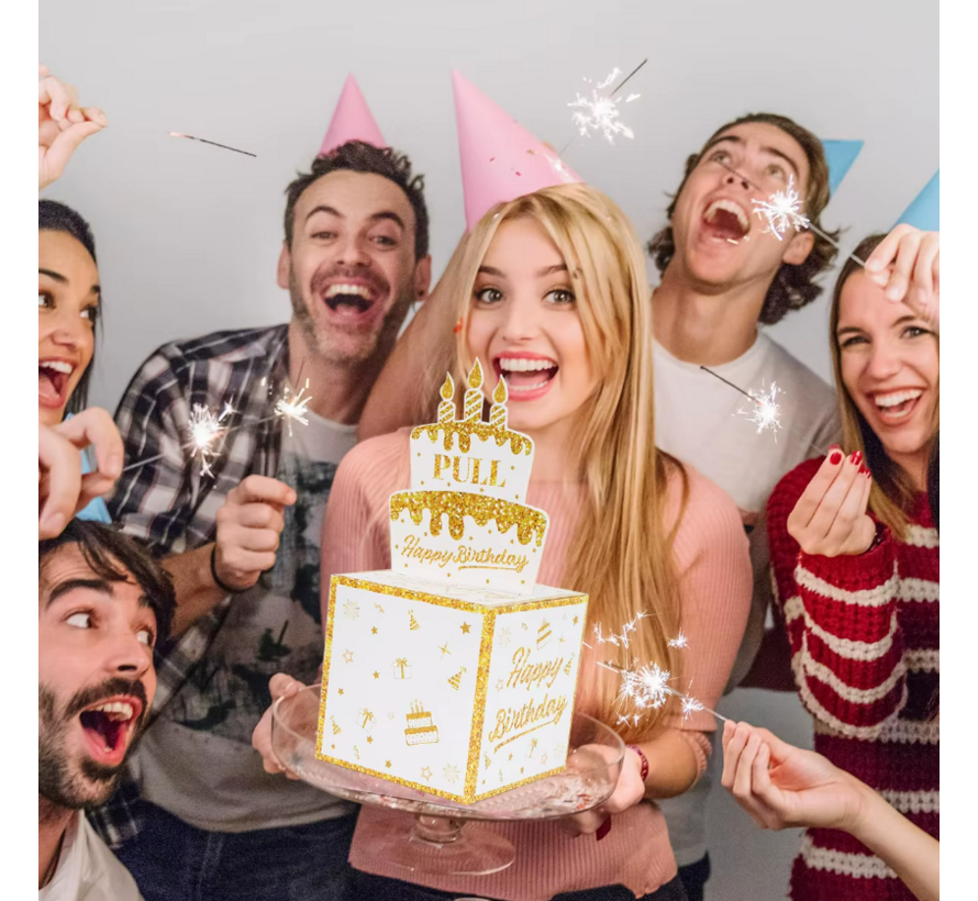 3D Geld Biljetten Verjaardagskaart Kado Box met 6 METER Geld Briefjes - Een aparte Happy Birthday Wit