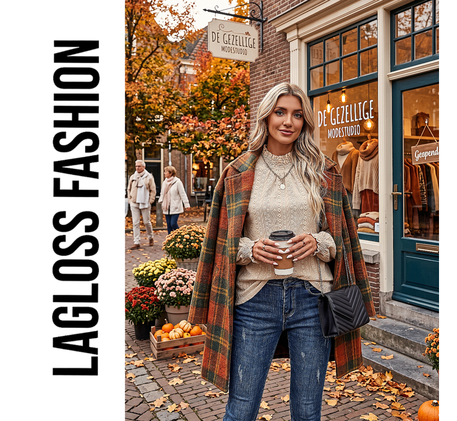 LaGloss® Dames Blouse Khaki – Elegante Top met Trechterhals en Lange Ruchesmouwen – Licht Elastisch voor Lente en Zomer - Maat L