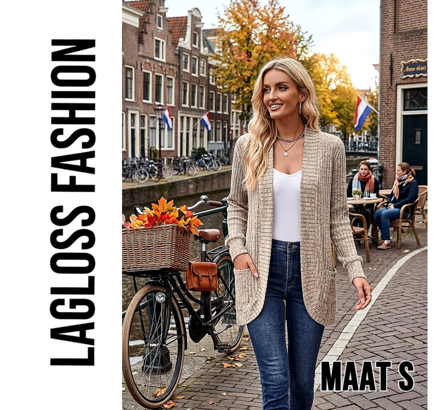 LaGloss® Dames Cardigan Vest – Abrikoos – Zacht Gebreid Vest - Maat S met Vestkraag – Casual Lente- & Herfstvest met Medium Stretch