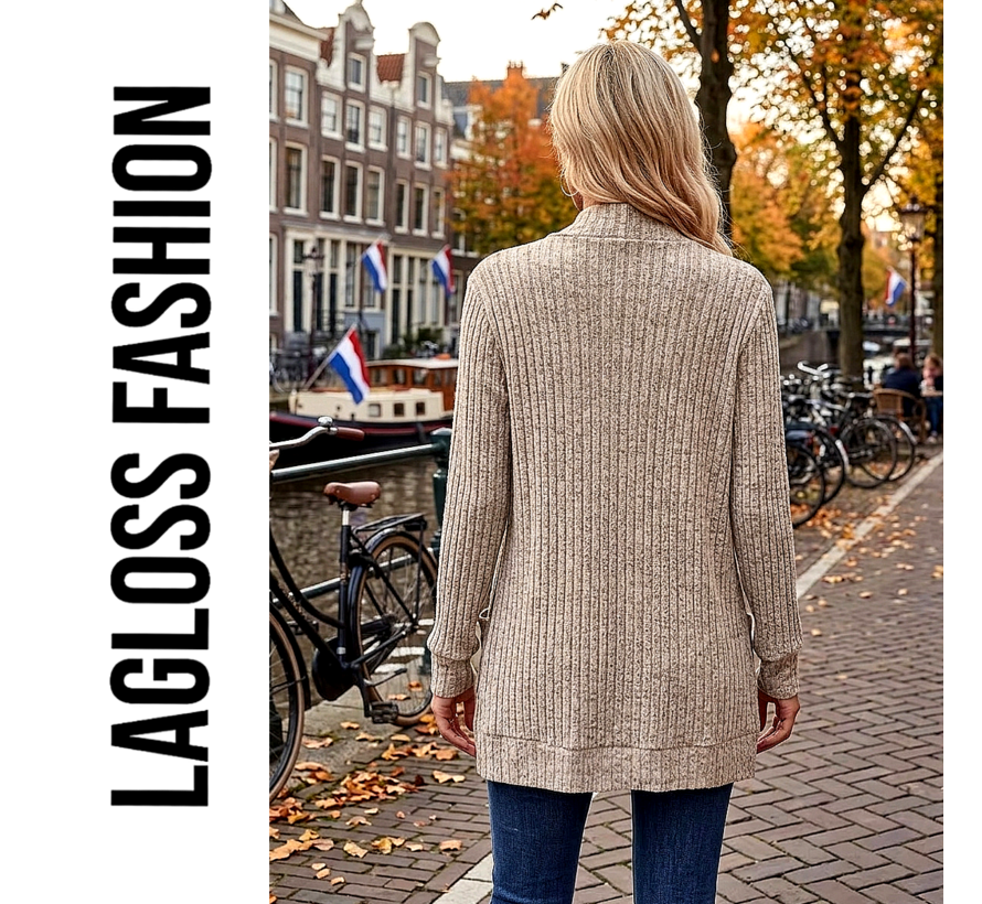 LaGloss® Dames Cardigan Vest – Abrikoos – Zacht Gebreid Vest - Maat M met Vestkraag – Casual Lente- & Herfstvest met Medium Stretch