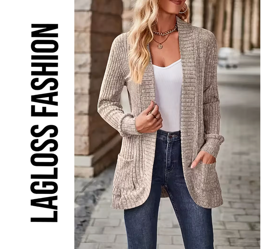 LaGloss® Dames Cardigan Vest – Abrikoos – Zacht Gebreid Vest - Maat M met Vestkraag – Casual Lente- & Herfstvest met Medium Stretch