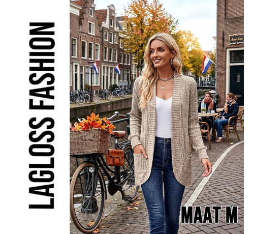 LaGloss LaGloss® Dames Cardigan Vest – Abrikoos – Zacht Gebreid Vest - Maat M met Vestkraag – Casual Lente- & Herfstvest met Medium Stretch