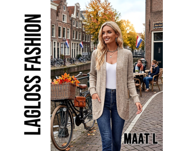 LaGloss Dames Cardigan Vest Abrikoos – Zacht Gebreid Vest - Maat L