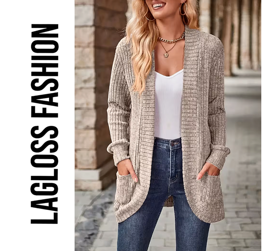 LaGloss® Dames Cardigan Vest – Abrikoos – Zacht Gebreid Vest - Maat XL met Vestkraag – Casual Lente- & Herfstvest met Medium Stretch