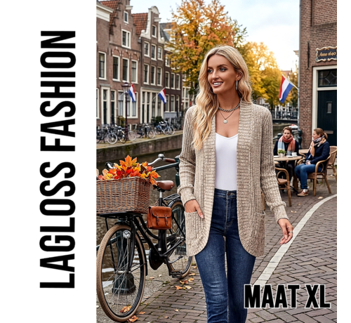 LaGloss LaGloss® Dames Cardigan Vest – Abrikoos – Zacht Gebreid Vest - Maat XL met Vestkraag – Casual Lente- & Herfstvest met Medium Stretch