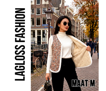 LaGloss Dames Fleece Mouwloos Gevoerd Vest met Vintage Bloemen - Maat M