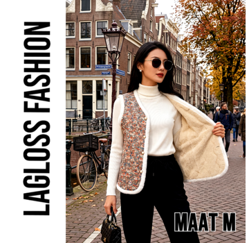LaGloss Dames Fleece Mouwloos Gevoerd Vest met Vintage Bloemen - Maat M