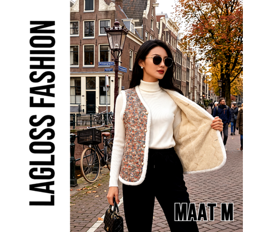 LaGloss LaGloss® Dames Fleece Gevoerd Vest met Vintage Bloemen – Warm Mouwloos Wintervest – Zacht Dames Gilet - Maat M